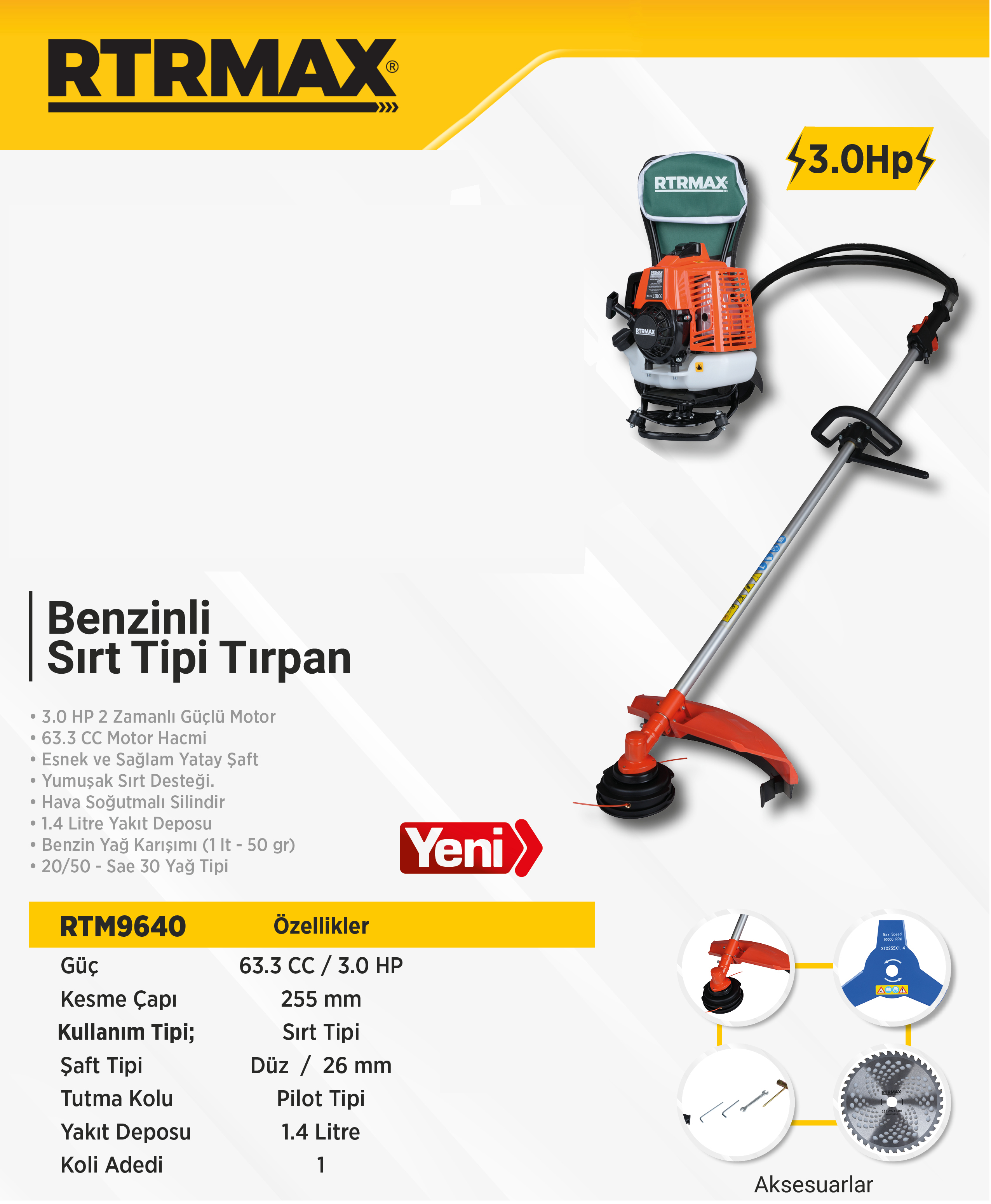 RTM 9640 BENZİNLİ SIRT TIRPANI 63 CC 3,0 HP